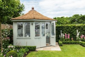 a summerhouse positioned in the corner